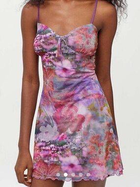Y2K Urban Outfitters Purple Elodie Floral Mesh Mini Dress S Retro Indie Modern